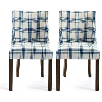 2 Pack Dining Chair, Polyester Upholstered Seat & Back With Plaid Pattern, Blue