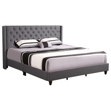 Julie Tufted Upholstered Low Profile Full Panel Bed, Gray