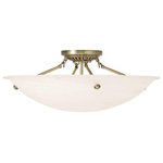 Livex Lighting - Livex Lighting 4275-01 Oasis - Four Light Flush Mount - Canopy Included: TRUE  Shade InOasis Four Light Flu Antique Brass White  *UL Approved: YES Energy Star Qualified: n/a ADA Certified: n/a  *Number of Lights: Lamp: 4-*Wattage:75w Medium Base bulb(s) *Bulb Included:No *Bulb Type:Medium Base *Finish Type:Antique Brass