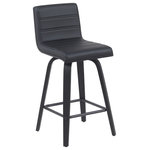 Armen Living - Vienna Counter Height Swivel Bar Stool With Black Faux Leather and Black - Elevate your kitchen, bar, or dining area with the Vienna Swivel Stool Collection ' a modern essential that combines mid-century charm with functional comfort. Designed for daily use and entertaining alike, Vienna's 360-degree swivel and armless frame provide effortless movement and easy conversation flow. The gently curved backrest supports posture alignment while keeping the profile sleek and space-saving. The Vienna stool is built on a strong wood frame with four splayed legs and a square steel footrest for added durability and a clean, modern edge. The seat and backrest are generously padded with high-density foam and finished in your choice of smooth vegan leather or performance fabric for elevated comfort and easy maintenance. Originally offered in a walnut finish with cream, brown, or gray vegan leather, and a black brushed finish with gray vegan leather, the collection now features even more design-forward combinations. Explore updated variants including snow white vegan leather with walnut, black brushed, or patterned oak finishes; vintage-inspired blue, green, and black tones paired with walnut finish frames; and bold red or soft gray performance fabrics on brushed or patterned wood finishes. Available in both counter height and bar height, Vienna offers a versatile range of styles to suit your space. With its timeless look and enduring quality, this collection brings warmth, elegance, and comfort to any interior.