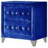 ACME Dante Crystal-Like Knob Velvet Upholstered 2-Drawer Nightstand in Blue
