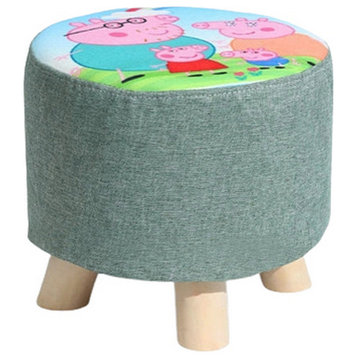Round Modern Ottoman Made of Solid Wood, H
