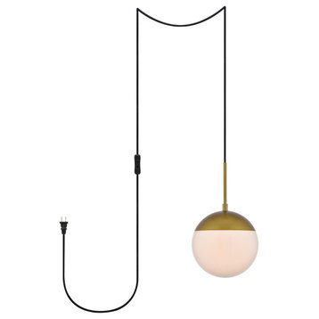 Living District LDPG6030BR 1 Light Brass plug in pendant With Frosted Glass