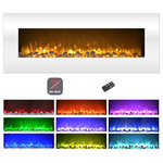 TRADEMARK GLOBAL - 50" Wall Mounted Fireplace Adjustable Heat, Color-Changing LED Flames - Bring the luxury and modern comfort of a real fire place to your home without the heat or mess with this stunning 50-inch Heatless Electric Fireplace by Northwest. This faux fireplace instantly transforms your living space into a completely unique atmosphere by allowing you to adjust the brightness and select between 10 multicolor flame effects with the simple click of a remote. Choose between classic resin logs, modern acrylic crystals, or elegant stone pebbles for the ember bed of this electric fire place for a customized look that matches your own interior design style. This contemporary wall fireplace creates a cozy and relaxing ambiance without heaters, allowing you a worry-free way to enhance your home or commercial space and enjoy this beautiful Decor year-round.