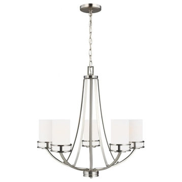 Craftsman Farmhouse Five Light Chandelier-Brushed Nickel Finish-Incandescent