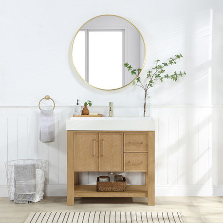 Vera Bath Vanity with Stone Top, Washed Ash Grey, 36", Single Vanity, No Mirror