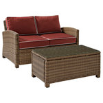 Crosley - Bradenton 2-Piece Outdoor Wicker Seating Set With Cushions, Sangria - Create the ultimate in outdoor entertaining with Crosley's Bradenton Collection. This elegantly designed all-weather wicker conversational set is the perfect addition to your environment. The finely crafted deep seating collection features intricately woven wicker over durable steel frames, and UV/Fade resistant cushions providing comfort, style and durability.