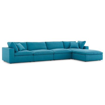 Modway Commix 5-Piece Down Filled Fabric Sectional Sofa Set in Teal