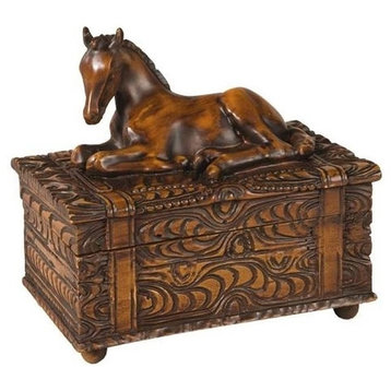 Lidded Box Resting Foal Horse Intricately Carved Hand-Cast Resin OK