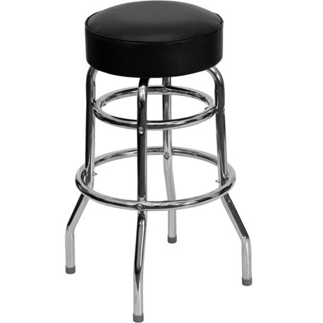 Double Ring Chrome Barstool With Black Seat