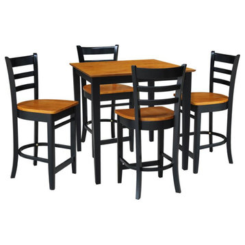 36" x 36" Solid Wood Counter Height Table in Black/Cherry & 4 Emily Stools