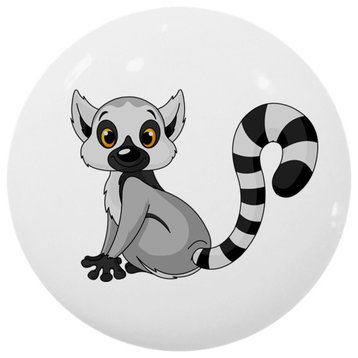 Grey Black Lemur Ceramic Cabinet Drawer Knob