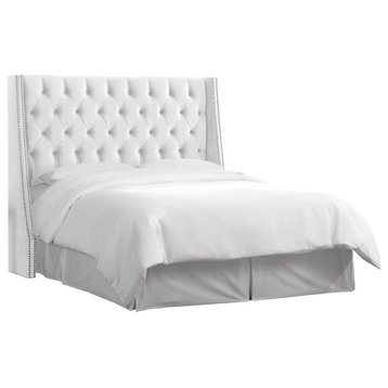 Williams King Nail Button Tufted Wingback Headboard, Mystere Snow