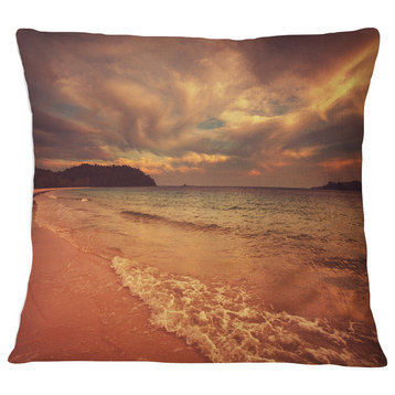 Brown Serene Tropical Beach Seashore Throw Pillow, 16"x16"