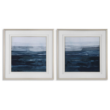 Uttermost Rising Blue Abstract Framed Prints, Set/2