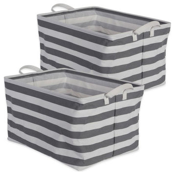 DII 18x11" Rectangle Cotton Large Stripe Laundry Bin in Gray/White (Set of 2)
