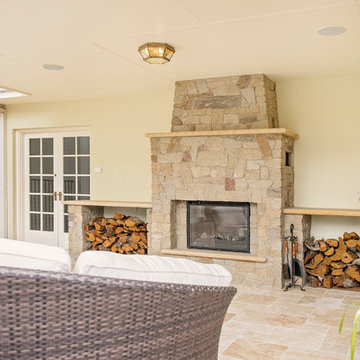 Sandstone Fireplace, Travertine Flooring
