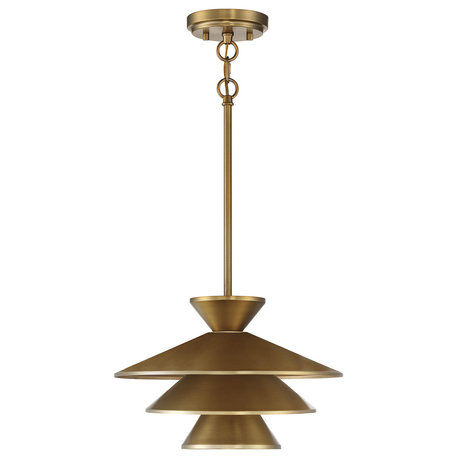 1-Light Pendant, Matte Black, Natural Brass