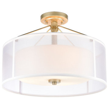 Diffusion 3-Light Semi Flush Mount, Aged Silver With Frosted Glass