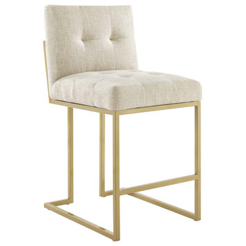 Privy Gold Stainless Steel Upholstered Fabric Counter Stool, Gold Beige