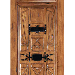 AN-2003-1 Mahogany Hand Carved Art Nouveau Forged iron Glass Entry Single Door - Windows And Doors
