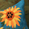 Sunflowers I Van Gogh Teal Pillow Cover Handembroidered Wool, 18x18"