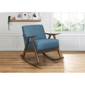 Pemberly Row Mid-Century Textured Fabric Rocking Chair in Dark Walnut/Blue