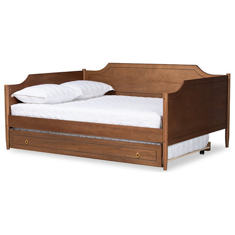 Lachlan Classic Farmhouse Wood Full Daybed, Walnut Brown, With Trundle