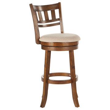Swivel Stool 30" With Slatted Back, Burnt Brown