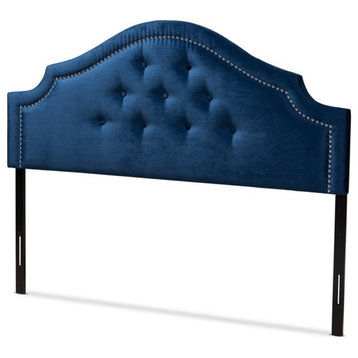 Bowery Hill Modern Velvet Tufted and Queen Headboard in Blue