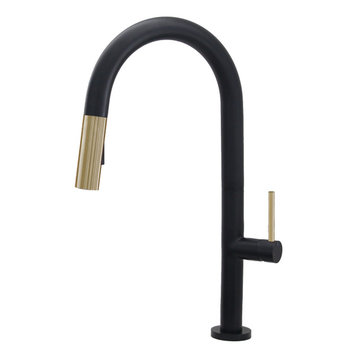 Single Handle  Pull Down Sprayer  Kitchen Faucet in Matte Black/Gold Finish