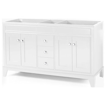 Gina Contemporary 60" Wood Bathroom Vanity, Counter Top Not Included, White