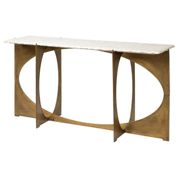 HomeRoots Rectangular White Marble Console Table With Gold Metal Base