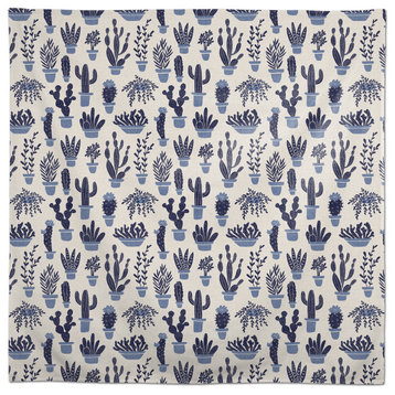 Houseplants On Linen Blue 2 58x58 Tablecloth
