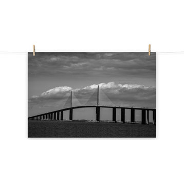 Skyway Bridge Black and White Coastal Landscape Photo Unframed Wall Art Print, 24" X 36"