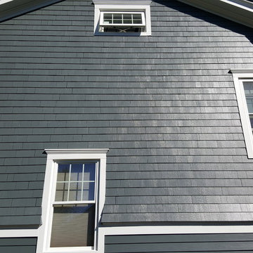 6 1/4" HardiePlank Cedarmill Evening Blue, Accent Shingle, Arctic White Trim