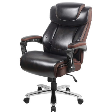 Swiveling Office Chair, Chrome Base With High Back and Adjustable Headrest, Brown