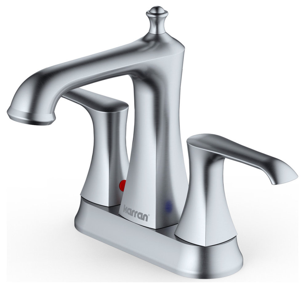 Karran 2-Hole 2-Handle Bathroom Faucet With Pop-Up Drain, Stainless Steel