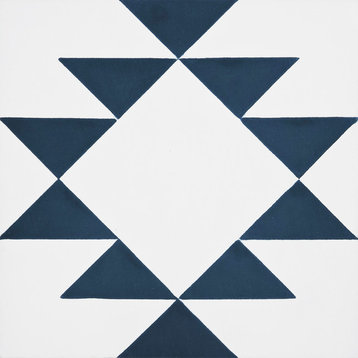 Rissani Handmade Cement Tile, White/Navy Blue, 8"x8", Set of 12