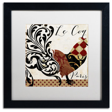 Color Bakery 'Roosters of Paris II' Art, Black Frame, White Matte, 16"x16"