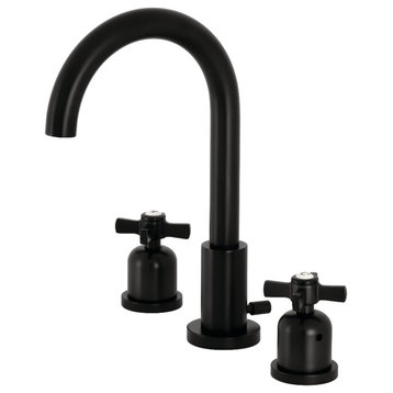 Fauceture Widespread Bathroom Faucet With Brass Pop-Up, Matte Black