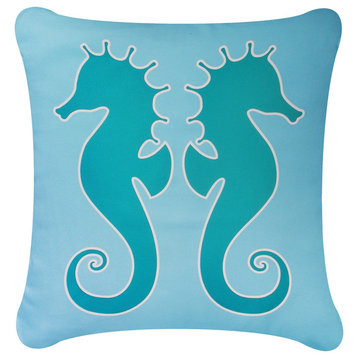 Salty Seahorse Eco Coastal Throw Pillow Cover, Teal/Ocean Blue