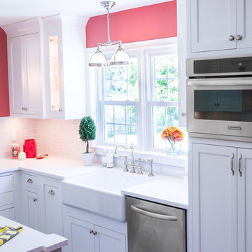 Red and White Kitchen with Farmhouse Sink in Newtown Square, PA