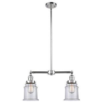 2-Light Canton 22" Chandelier, Polished Chrome, Glass: Clear