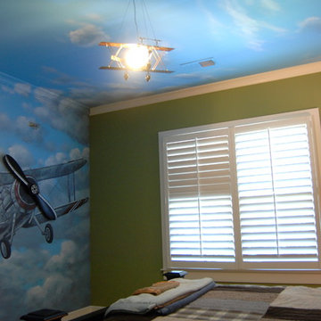 Aviation/Planes Theme mural in a kids bedroom, hand-painted in McLean, Virginia