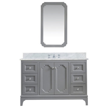 Queen 48 In. Carrara White Marble Countertop Vanity in Cashmere Grey with Mirror