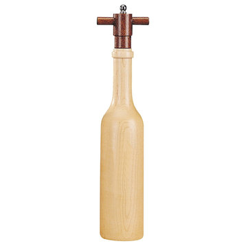 Engraved Wine Bottle Shaped Pepper Grinder, Maple Wood