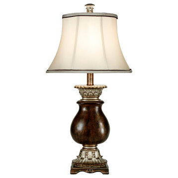 Winthrop Table Lamp with Antique Silverand Ivory Oval Bell Shade.