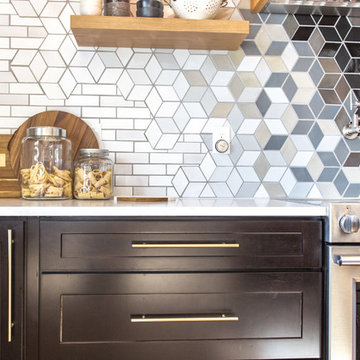 Custom Diamond Tiles merge with Handcrafted Subway Tile