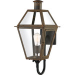 Quoizel - Quoizel RO8410IZ One Light Outdoor Wall Lantern, Industrial Bronze Finish - From the Charleston Copper and Brass Lantern Collection, the Rue De Royal offers the historic look of gas lighting without the hassle of a propane feed. It is all electric and features a hand-riveted solid copper or brass frame, combining the romantic charm of an antique lantern with the modern convenience of energy efficiency. Bulbs Not Included, Number of Bulbs: 1, Max Wattage: 100.00, Bulb Type: E26, Power Source: Hardwired